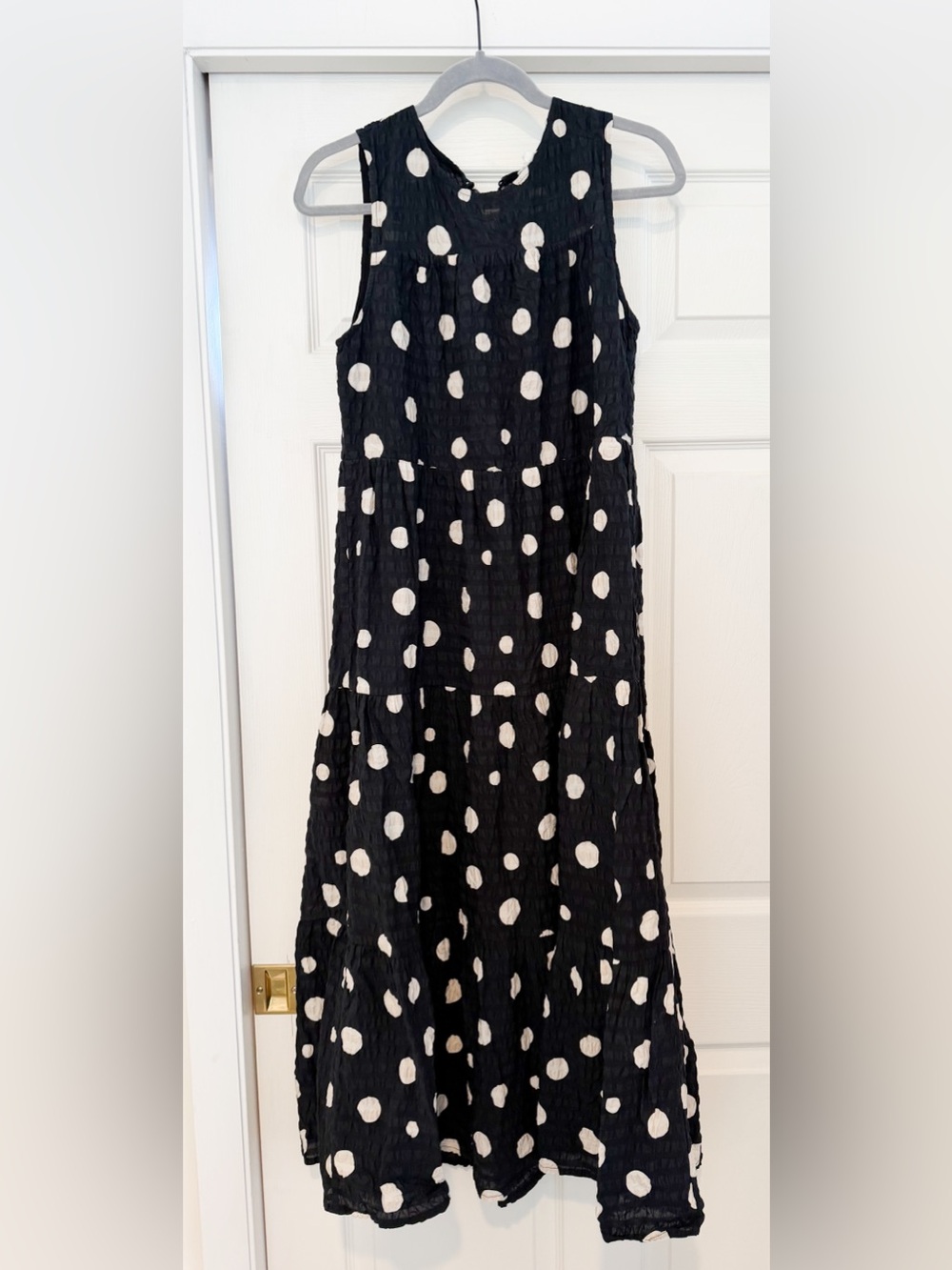 By The River- Sleeveless Black Maxi Dress with White Polka Dots